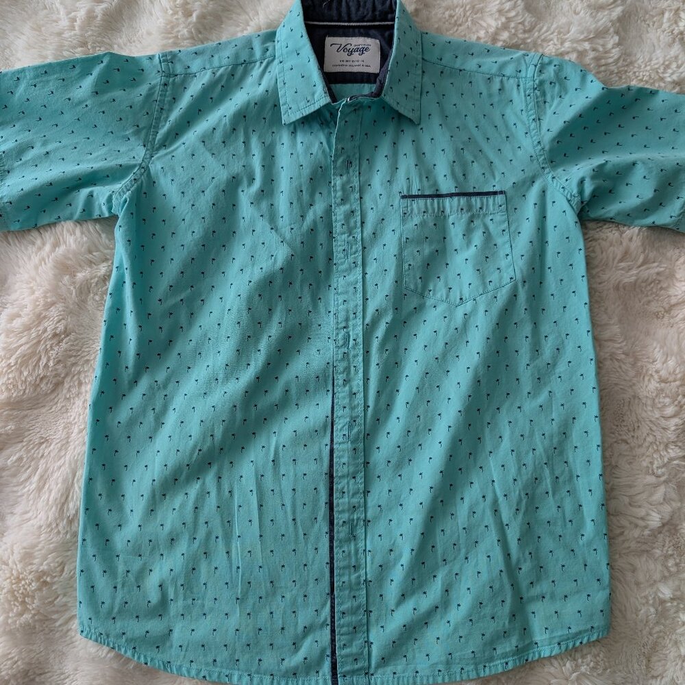 Craft+Flow Voyage Boys Mint Palm Print Button-Down Shirt (Size 10/12)